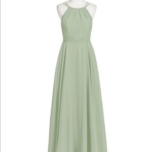 Azazie Melinda dusty sage bridesmaid dress